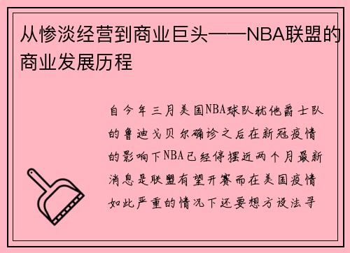 从惨淡经营到商业巨头——NBA联盟的商业发展历程